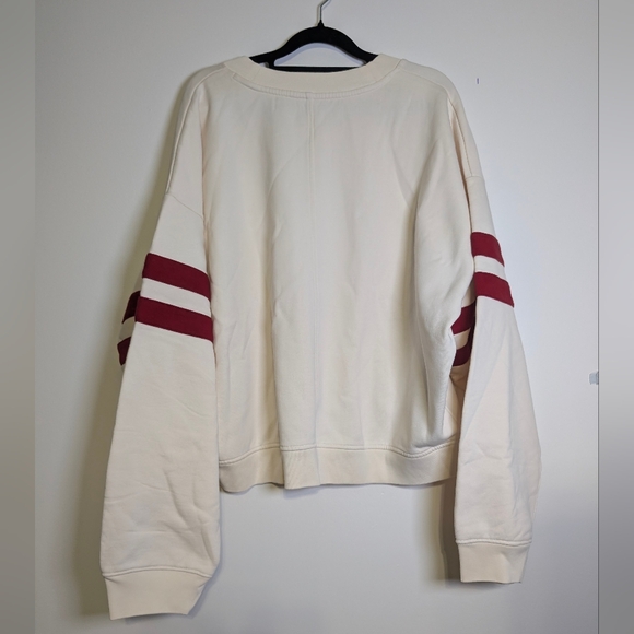 Madewell Relaxed Varsity Sweatshirt XXL Vintage Ivory Red Stripe Retro Preppy - Picture 7 of 9